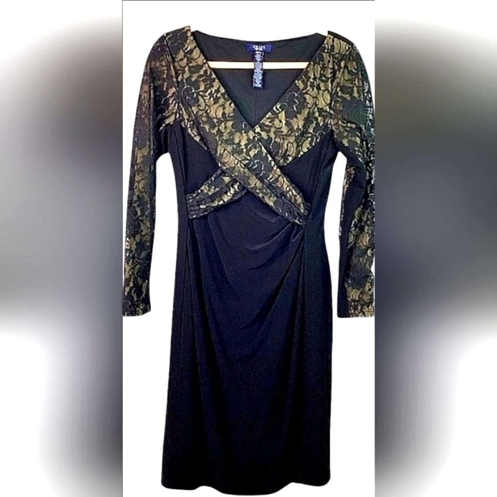 CHAPS SIZE M‎ BLACK PARTY DRESS LACE NWT